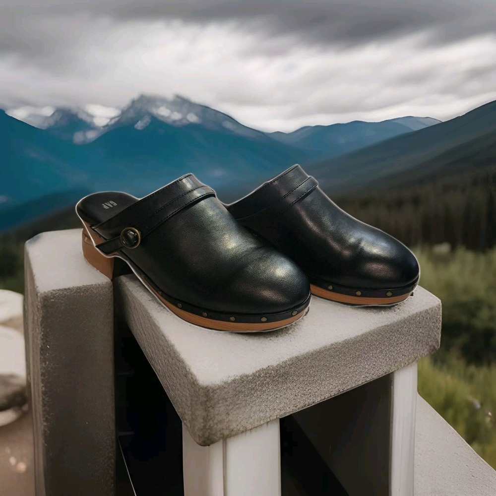 Gap Faux Leather True Black Clogs Size 10‎ Casual Work Office Preppy Y2k Hipster